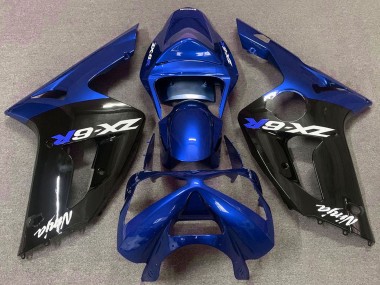 Affordable 2003-2004 Kawasaki ZX6R Motorcycle Fairings - Blue Glossy Black