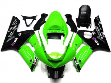 Affordable 2003-2004 Kawasaki ZX6R Motorcycle Fairings - Green Glossy Black Elf Silkolene