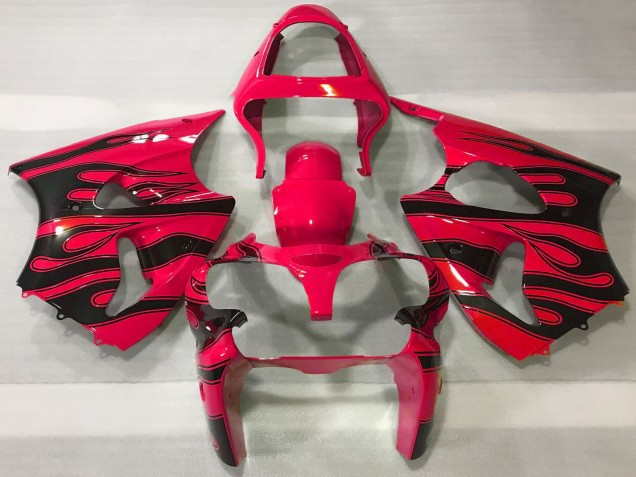 2000-2002 Kawasaki ZX6R Motorcycle Fairings - Red Black Flame