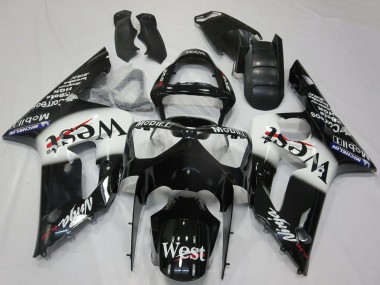 Affordable 2003-2004 Kawasaki ZX6R Motorcycle Fairings - Glossy Black White West