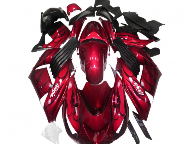 2006-2011 Kawasaki ZX14R Motorcycle Fairings - Red Black Flame White Ninja