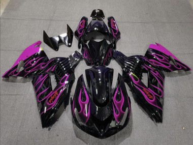 Affordable 2006-2011 Kawasaki ZX14R Motorcycle Fairing - Glossy Black Purple Flame