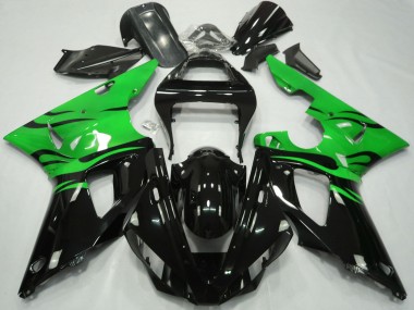 Affordable 2000-2001 Yamaha R1 Motorcycle Fairings - Green Glossy Black Flame