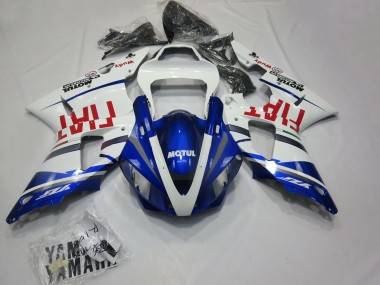 Affordable 2000-2001 Yamaha R1 Motorcycle Fairings - White Blue Red Fiat Motul