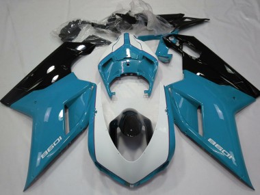 Affordable 2007-2014 Ducati 1098 Motorcycle Fairings - Blue White Glossy Black