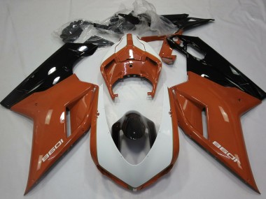 Affordable 2007-2014 Ducati 1098 Motorcycle Fairings - Brown White Glossy Black