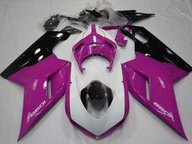Affordable 2007-2014 Ducati 1098 Motorcycle Fairings - Pink White Glossy Black