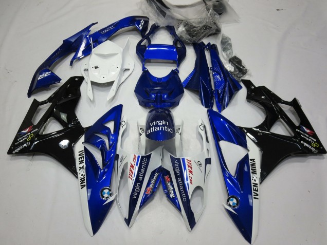 2009-2014 BMW S1000RR Motorcycle Fairings - White Blue Glossy Black Virgin Atlantic