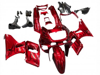 Affordable 1998-2003 Kawasaki ZZR600 Motorcycle Fairings - Red with Black Flame