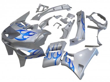 Affordable 1993-2007 Kawasaki ZZR400 Motorcycle Fairings - White Blue Flame
