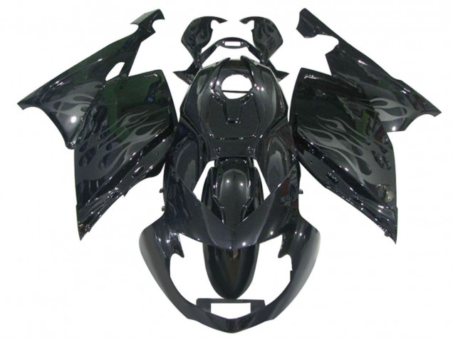 2005-2010 BMW K1200S Motorcycle Fairings - Glossy Black Grey Flame