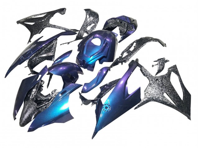 2019-2022 BMW S1000RR Motorcycle Fairings - Gradient Blue Purple Forged Carbon Fiber