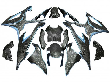 Affordable 2019-2022 BMW S1000RR Motorcycle Fairings - Black Light Blue Forged Carbon Fiber
