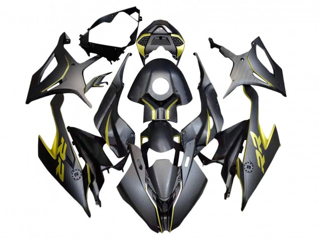 2019-2022 BMW S1000RR Motorcycle Fairings - Black Yellow Carbon Fiber