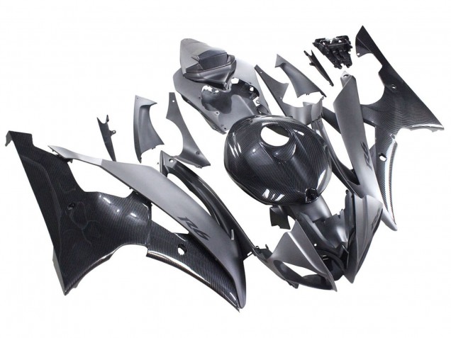 2008-2016 Yamaha YZF 600 R6 Motorcycle Fairings - Grey Black Carbon Fiber Style