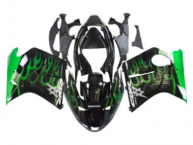 Affordable 1996-2007 Honda CBR1100XX Blackbird Motorcycle Fairing - Glossy Black Green Flame