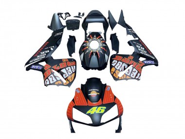 Affordable 2003-2004 Honda CBR600RR Motorcycle Fairings - Matte Black Orange Repsol Rossi 46