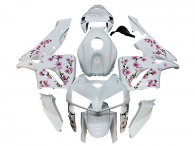 Affordable 2005-2006 Honda CBR600RR Motorcycle Fairings - White with Cherry Blossom