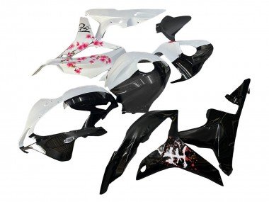 Affordable 2007-2008 Honda CBR600RR Motorcycle Fairings - White Cherry Blossom Glossy Black Split