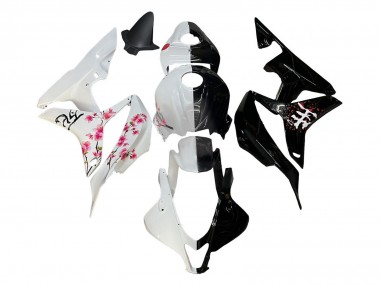 Affordable 2007-2008 Honda CBR600RR Motorcycle Fairings - White Cherry Blossom Glossy Black Split