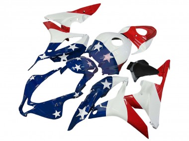 Affordable 2007-2008 Honda CBR600RR Motorcycle Fairings - White Blue Red Star