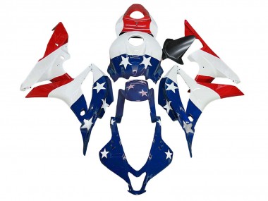 Affordable 2007-2008 Honda CBR600RR Motorcycle Fairings - White Blue Red Star