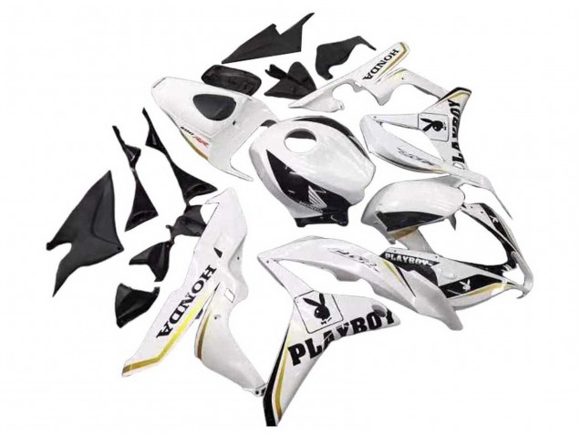 2007-2008 Honda CBR600RR Motorcycle Fairing - White Gold Glossy Black Playboy