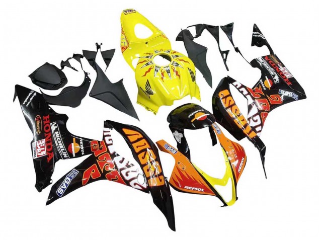 2007-2008 Honda CBR600RR Motorcycle Fairings - Yellow Orange Glossy Black Rossi Repsol
