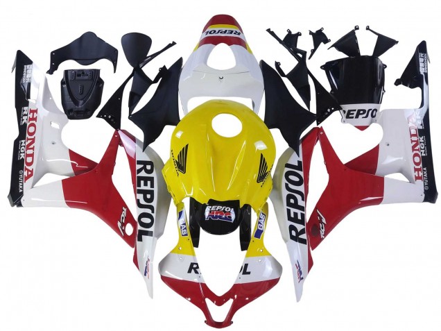2007-2008 Honda CBR600RR Motorcycle Fairings - White Yellow Red Repsol HRC