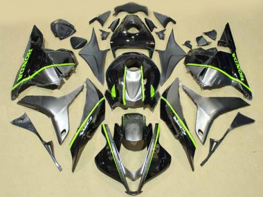 Affordable 2009-2012 Honda CBR600RR Motorcycle Fairings - Silver Glossy Black with Fluorescent Green Lines
