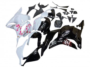 Affordable 2009-2012 Honda CBR600RR Motorcycle Fairings - White Cherry Blossom Glossy Black