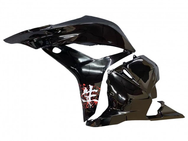 2009-2012 Honda CBR600RR Motorcycle Fairings - White Cherry Blossom Glossy Black