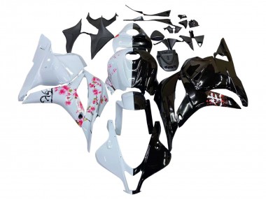 Affordable 2009-2012 Honda CBR600RR Motorcycle Fairings - White Cherry Blossom Glossy Black
