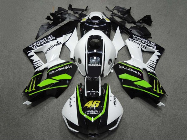 2009-2012 Honda CBR600RR Motorcycle Fairings - White Green Glossy Black Semakin Didepan Monster 46