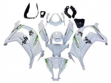 Affordable 2011-2015 Kawasaki ZX10R Motorcycle Fairings - White Green Stripe Black Ninja