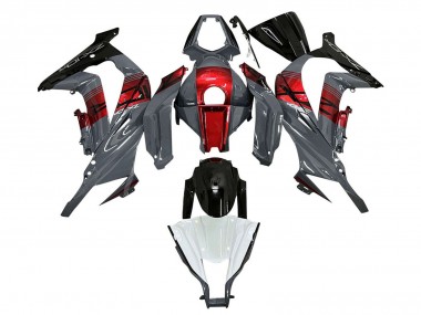 Affordable 2011-2015 Kawasaki ZX10R Motorcycle Fairings - Grey RED Glossy Black