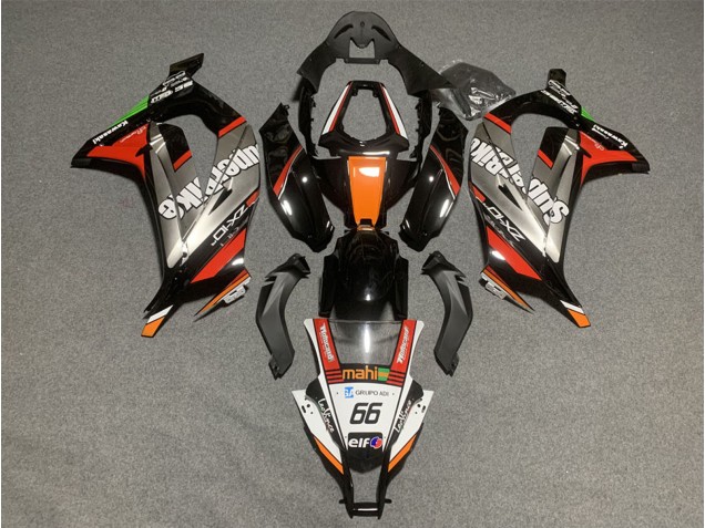 2011-2015 Kawasaki ZX10R Motorcycle Fairings - White Orange Black Mahi Elf 66 Superbike