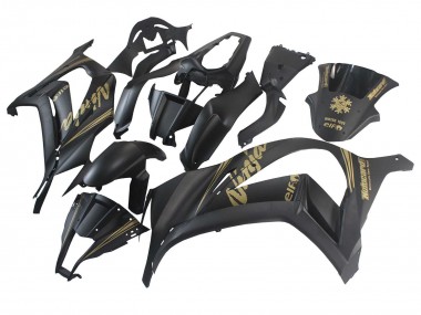 Affordable 2011-2015 Kawasaki ZX10R Motorcycle Fairings - Matte Black Gold Snow Elf