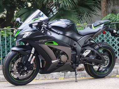 Affordable 2011-2015 Kawasaki ZX10R Motorcycle Fairings - Matte Black Green White Honeycomb
