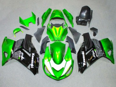 Affordable 2006-2011 Kawasaki ZX14R ZZR1400 Motorcycle Fairings - Green White Glossy Black