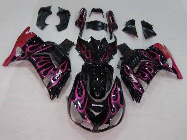 Affordable 2006-2011 Kawasaki ZX14R ZZR1400 Motorcycle Fairings - Glossy Black Red Pink Flame