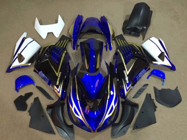 Affordable 2006-2011 Kawasaki ZX14R ZZR1400 Motorcycle Fairings - White Blue Gold