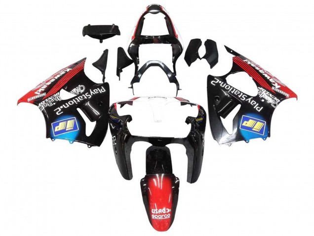 2000-2002 Kawasaki ZX6R Motorcycle Fairings - Glossy Black Red Blue Red PlayStation 2