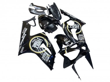 Affordable 2003-2004 Kawasaki ZX6R Motorcycle Fairings - Glossy Black White Motul Lucky Strike