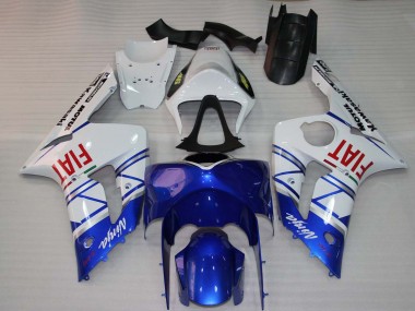 Affordable 2003-2004 Kawasaki ZX6R Motorcycle Fairings - White Blue Red Fiat