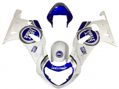 Affordable 2001-2003 Suzuki GSXR 600 / GSXR 750 Motorcycle Fairings - White Blue Lucky Strike