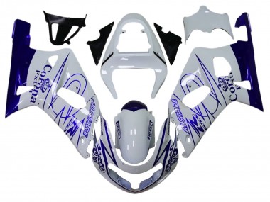 Affordable 2001-2003 Suzuki GSXR 600 / GSXR 750 Motorcycle Fairings - White Blue Corona Alstare