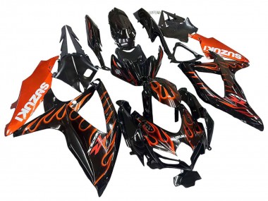 Affordable 2008-2010 Suzuki GSXR 600 / GSXR 750 Motorcycle Fairings - Glossy Black Orange Flame