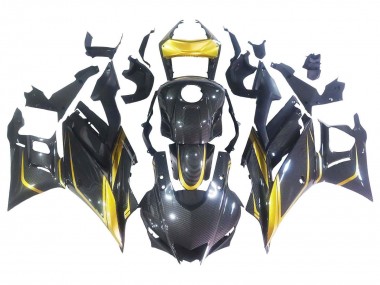 Affordable 2019-2021 Yamaha YZF R3/R25 Motorcycle Fairings - Gold Black Carbon Fiber