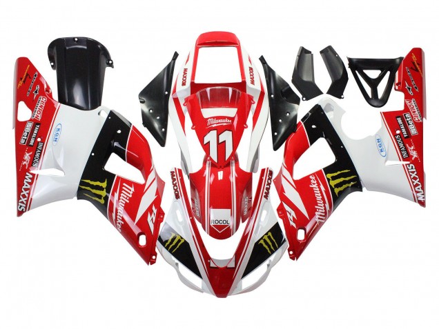 1998-1999 Yamaha YZF 1000 R1 Motorcycle Fairings - Red White Black Yellow Monster Milwaukee MAXXIS 11